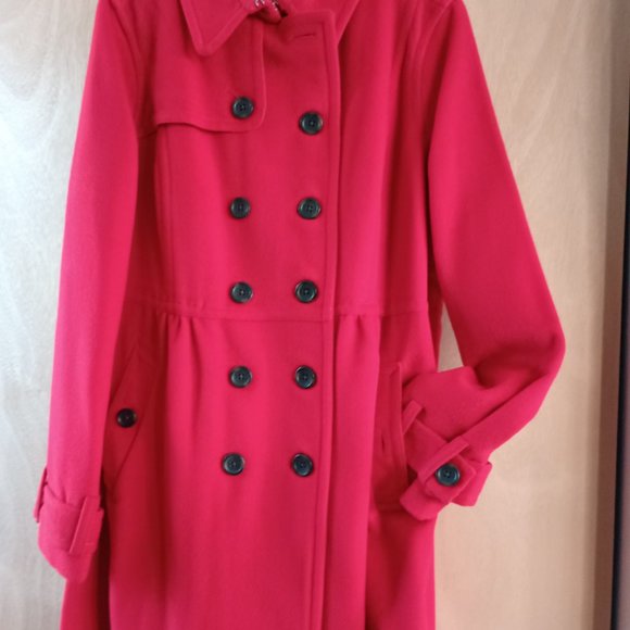 Red Lands End Wool Coat. - Picture 3 of 11